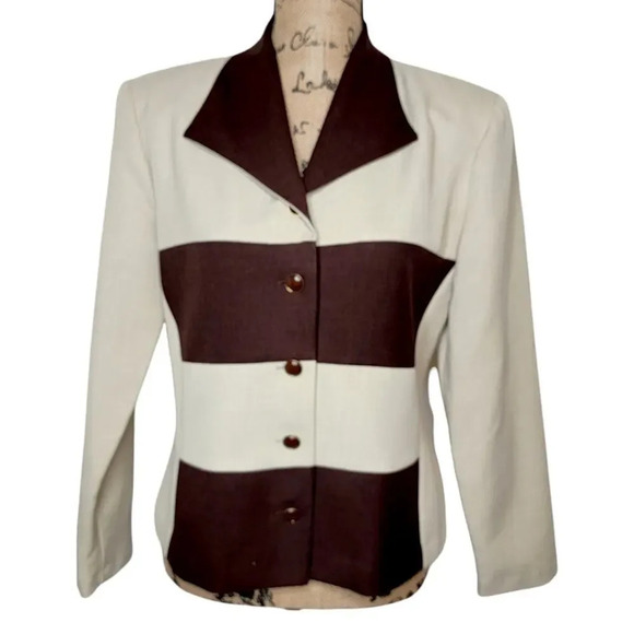HELENE BLAKE Women's Striped Color Block Lightweight Suit Jacket Blazer Size 8 - Picture 1 of 12